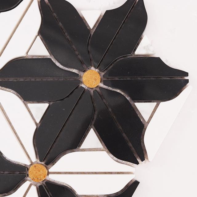 Black and White Flower Marble Mosaic — mosaic hoa văn waterjet bằng đá marble đen & trắng