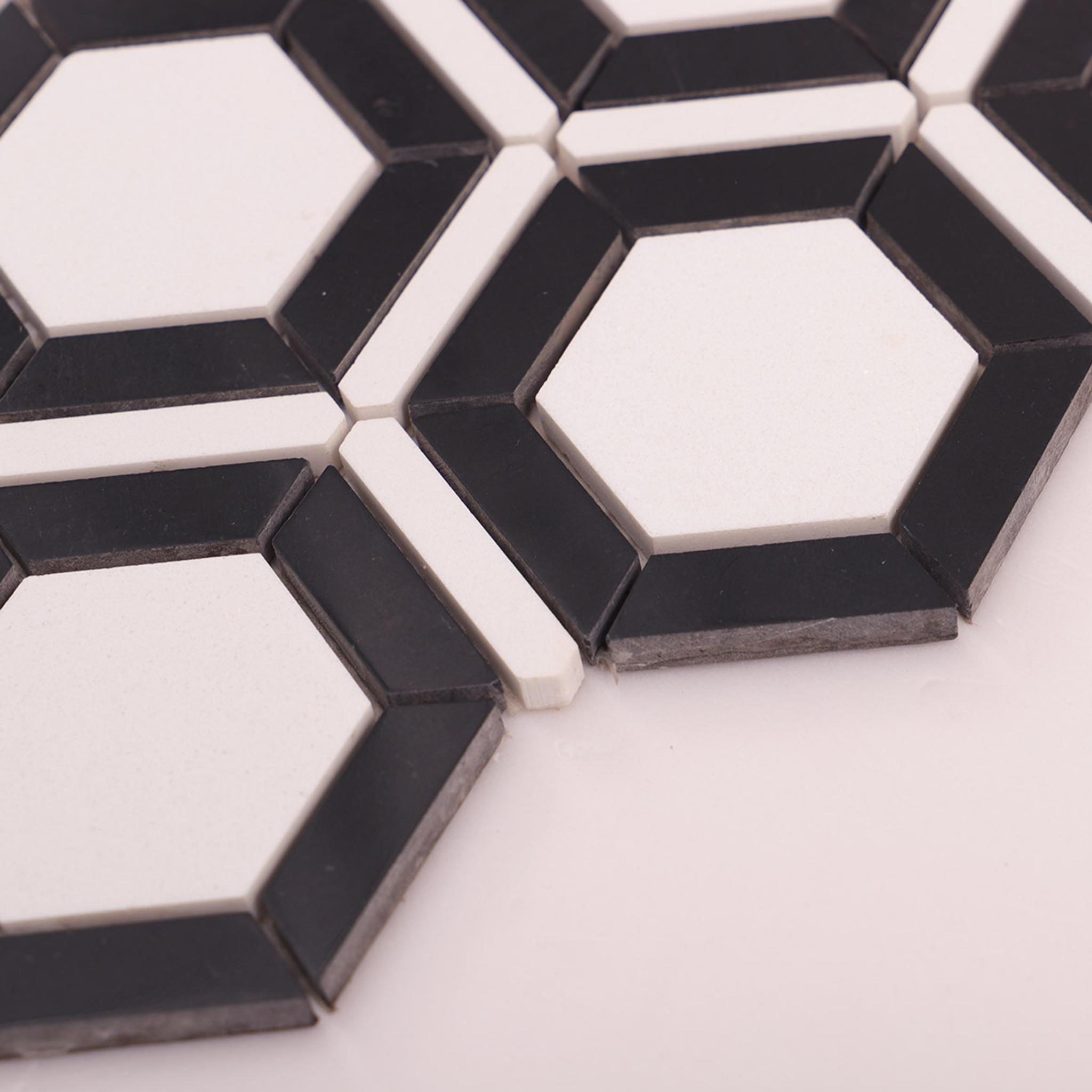 Black and White Hexagon Carrara Marble Mosaic Tile — mosaic lục giác bằng đá marble đen & trắng