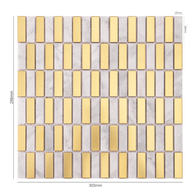 White Marble and Gold Metal Checkerboard Mosaic Tiles — mosaic ghép nghệ thuật bằng đá marble trắng & vàng