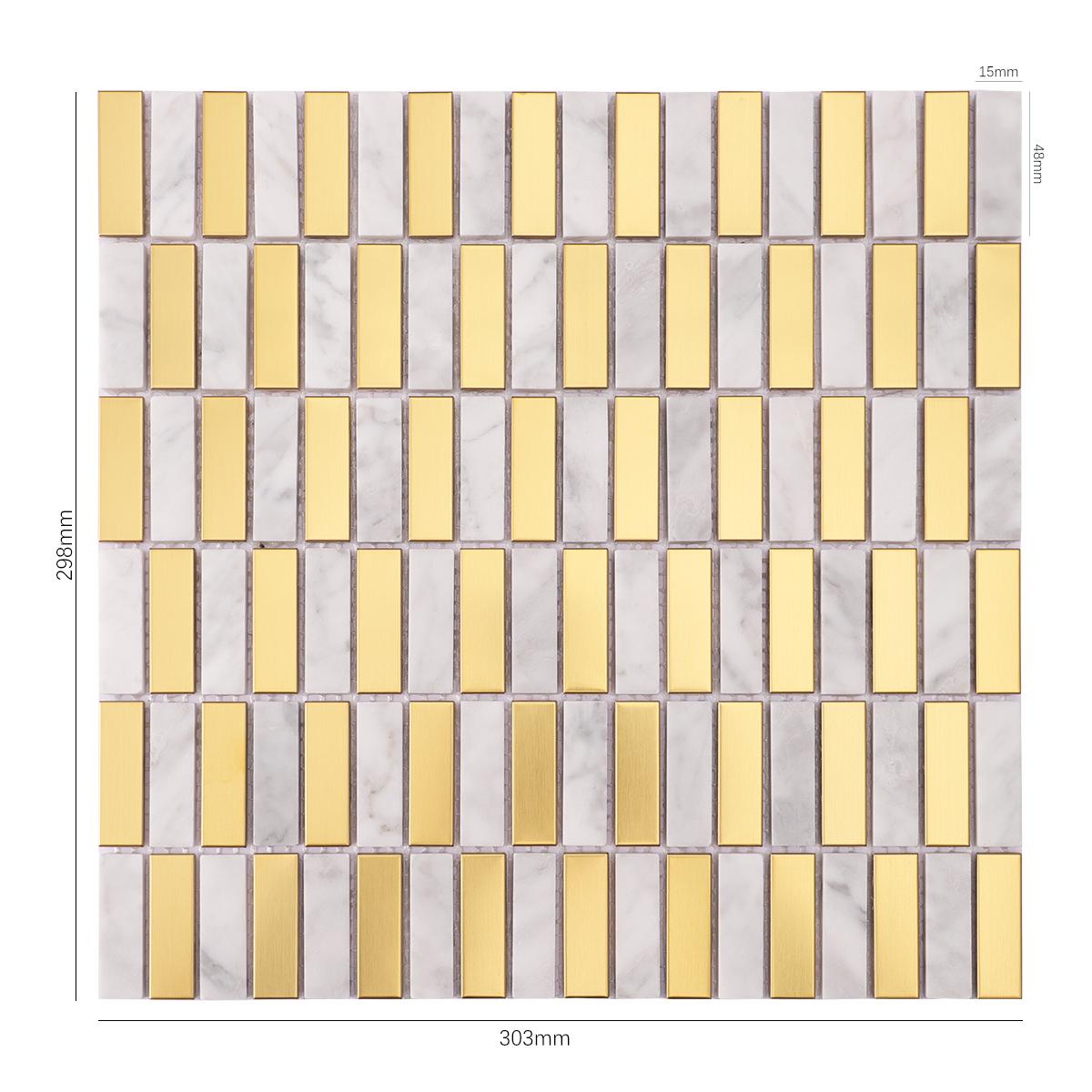 White Marble and Gold Metal Checkerboard Mosaic Tiles — mosaic ghép nghệ thuật bằng đá marble trắng & vàng