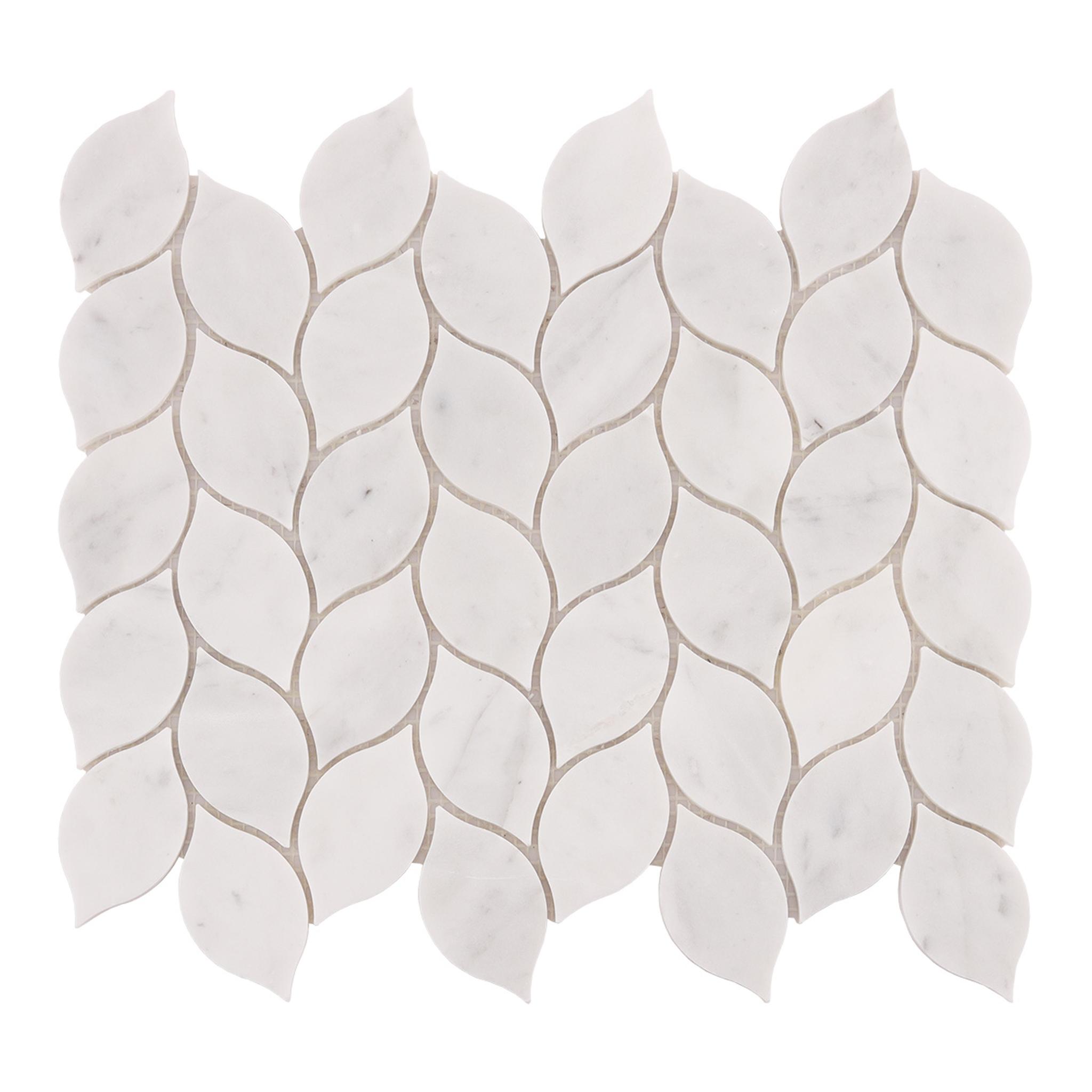 White Carrara Leaf Marble Mosaic Tiles — mosaic ghép nghệ thuật bằng đá marble trắng & trắng Carrara