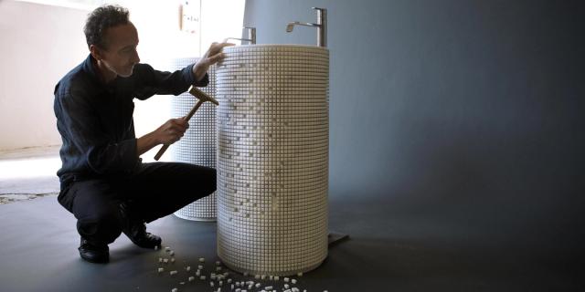 Lavabo Pixel đặt sàn — lavabo đá tự nhiên Rochelle