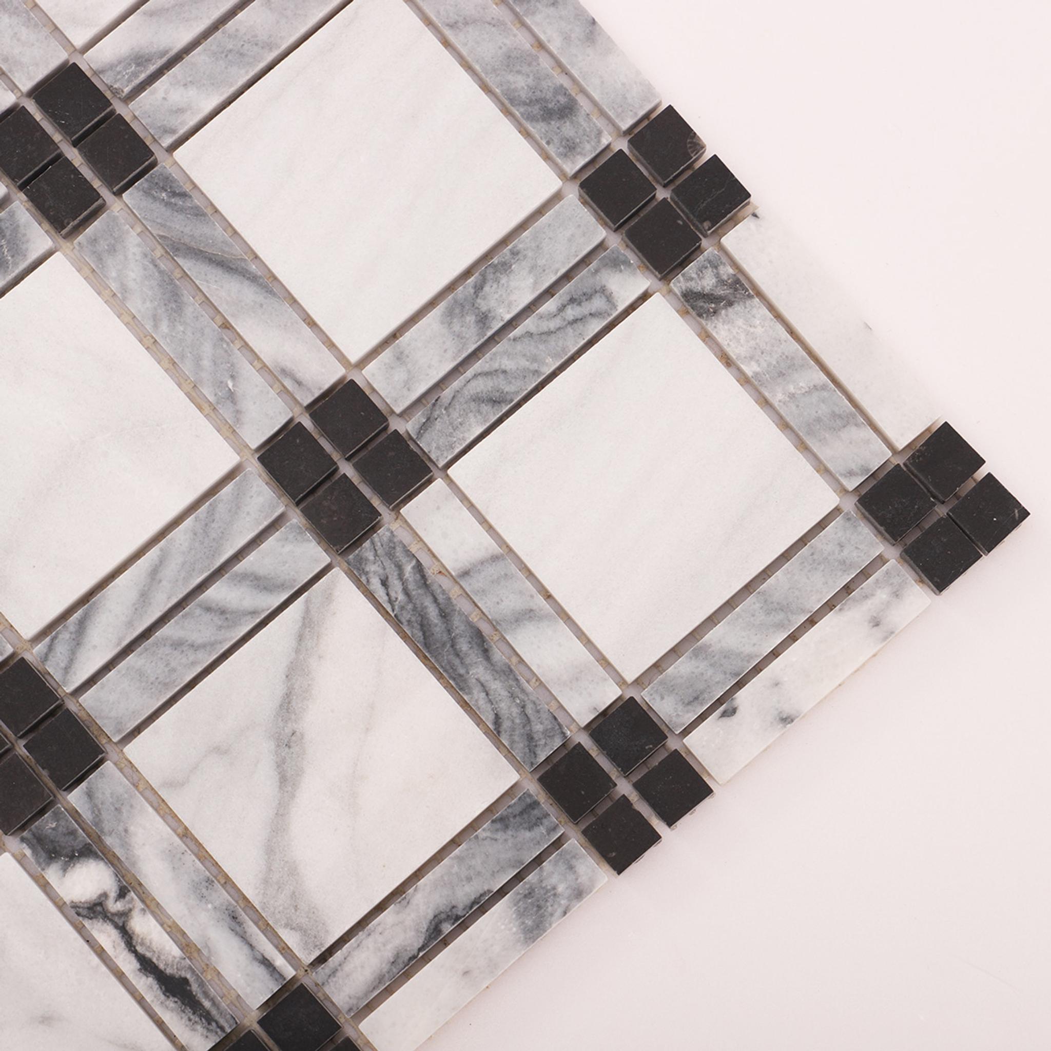 Black and White Polished Marble Plaid Mosaic Tiles — mosaic ghép nghệ thuật bằng đá marble đen & trắng