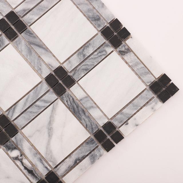 Black and White Polished Marble Plaid Mosaic Tiles — mosaic ghép nghệ thuật bằng đá marble đen & trắng