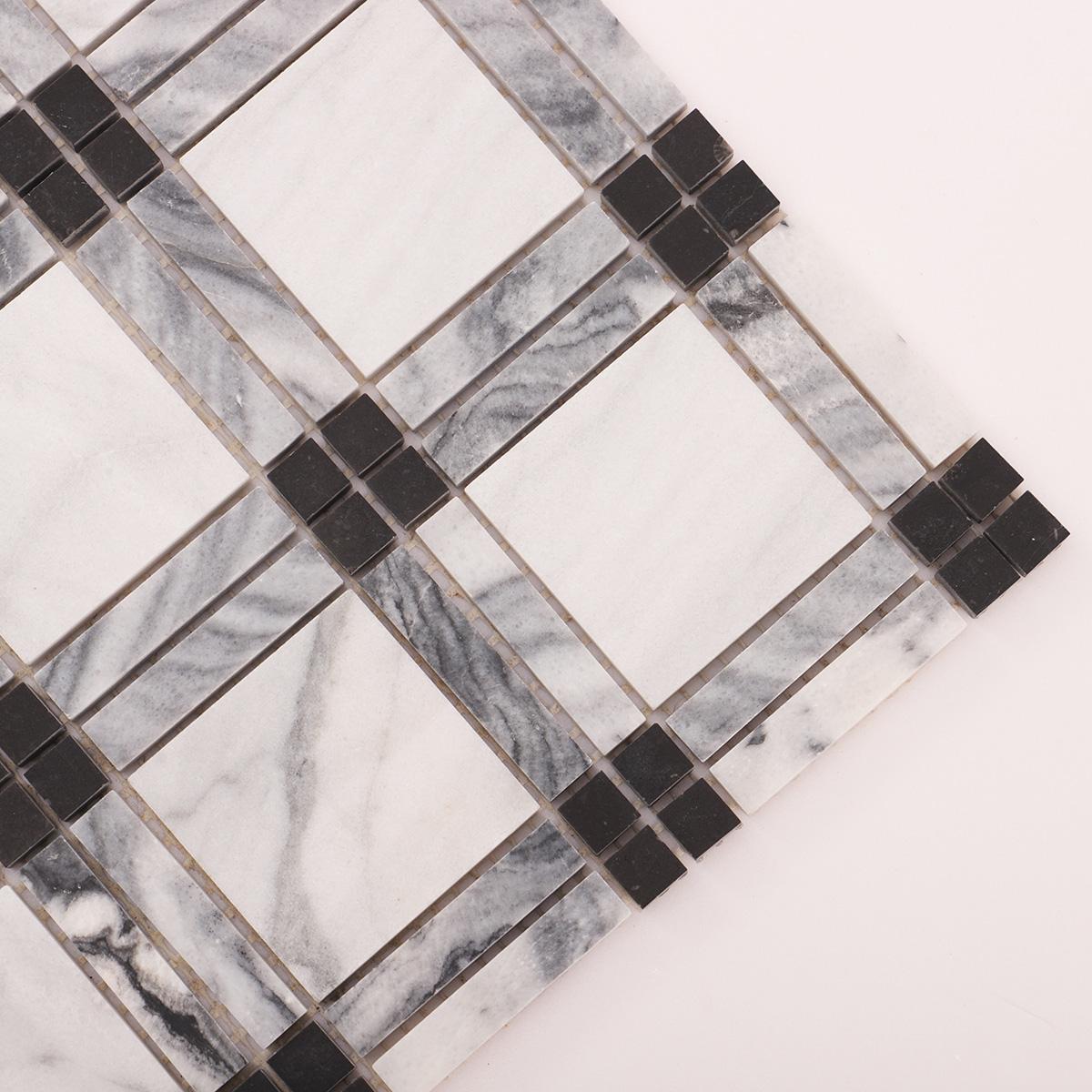 Black and White Polished Marble Plaid Mosaic Tiles — mosaic ghép nghệ thuật bằng đá marble đen & trắng