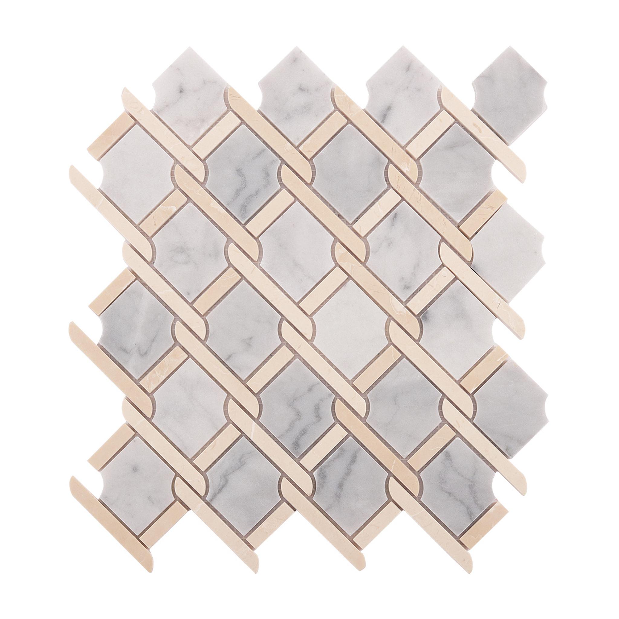 Gray and Beige Princess Weave Rope Marble Tiles –Elegant Interlaced — mosaic ghép nghệ thuật bằng đá marble beige & xám