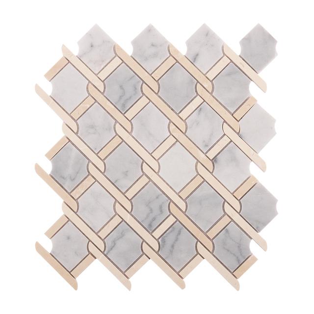Gray and Beige Princess Weave Rope Marble Tiles –Elegant Interlaced — mosaic ghép nghệ thuật bằng đá marble beige & xám
