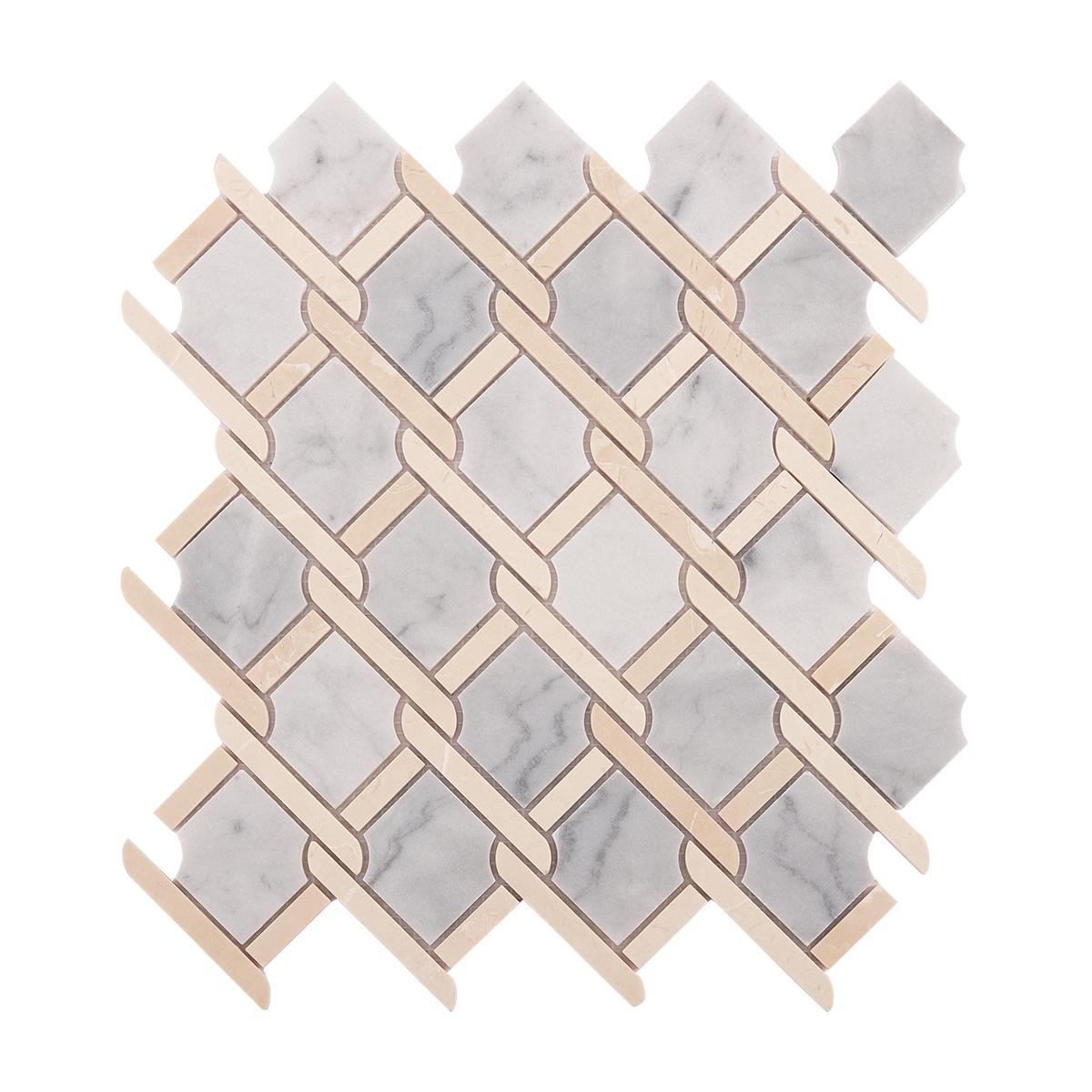 Gray and Beige Princess Weave Rope Marble Tiles –Elegant Interlaced — mosaic ghép nghệ thuật bằng đá marble beige & xám