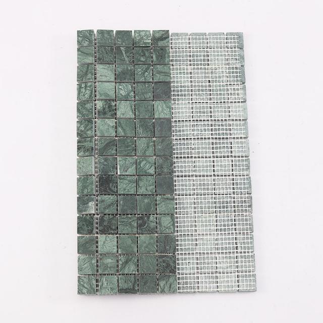 Dark Green Square Marble Mosaic Bathroom Floor Tile 12 in.X12 in. — mosaic vuông bằng đá marble xanh lục