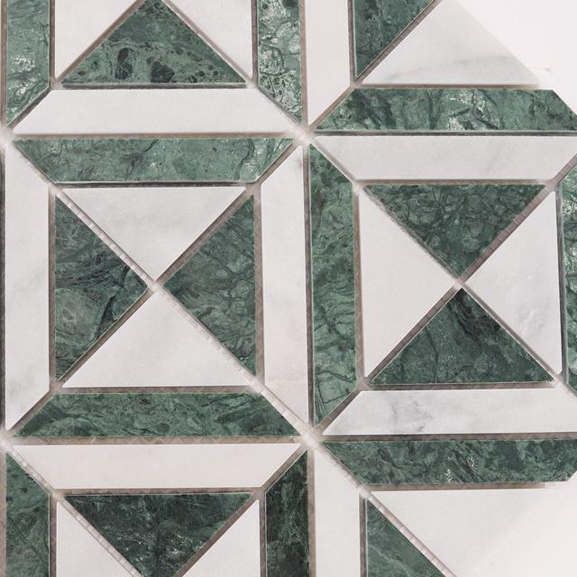 Green and White Triangle Marble Mosaic Tiles — mosaic ghép nghệ thuật bằng đá marble trắng & xanh lục