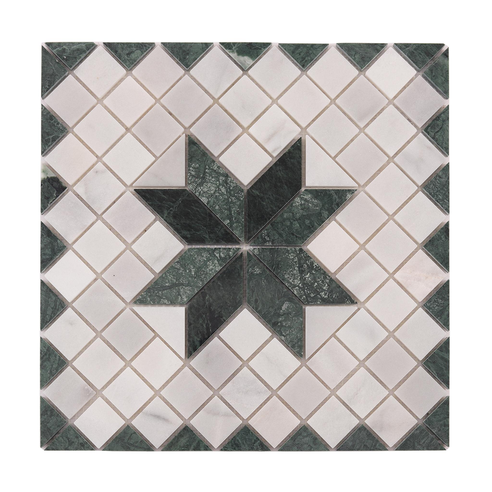 Carrara White & Green Star Marble Mosaic Tiles — mosaic ghép nghệ thuật bằng đá marble trắng & xanh lục