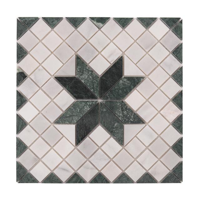 Carrara White & Green Star Marble Mosaic Tiles — mosaic ghép nghệ thuật bằng đá marble trắng & xanh lục