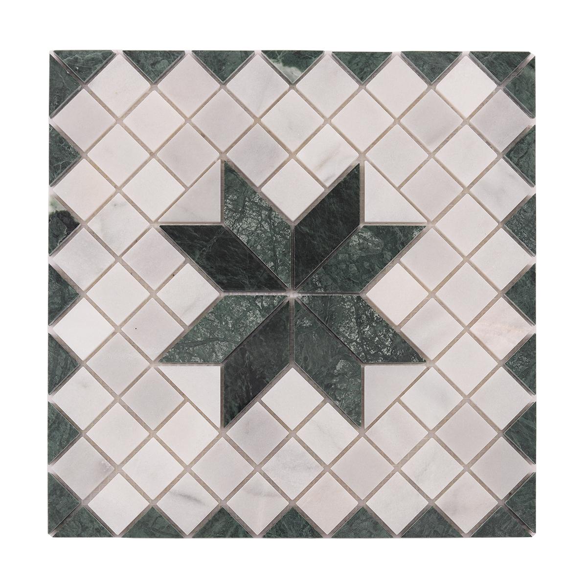 Carrara White & Green Star Marble Mosaic Tiles — mosaic ghép nghệ thuật bằng đá marble trắng & xanh lục