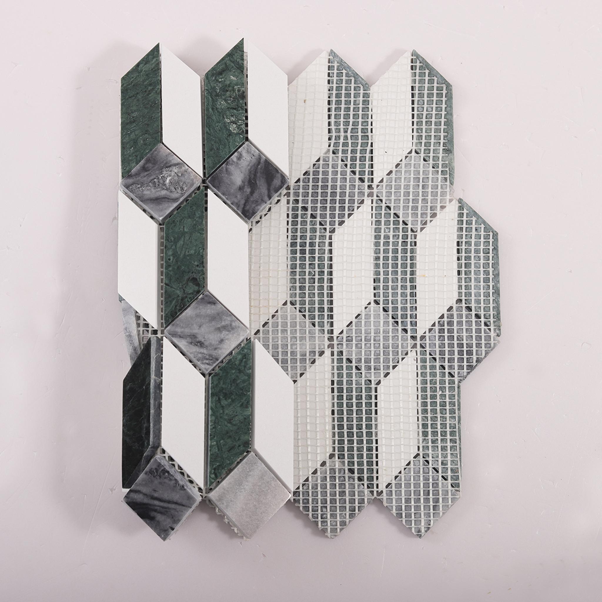 Green and White Picket Marble Mosaic Tiles — mosaic ghép nghệ thuật bằng đá marble trắng & xanh lục