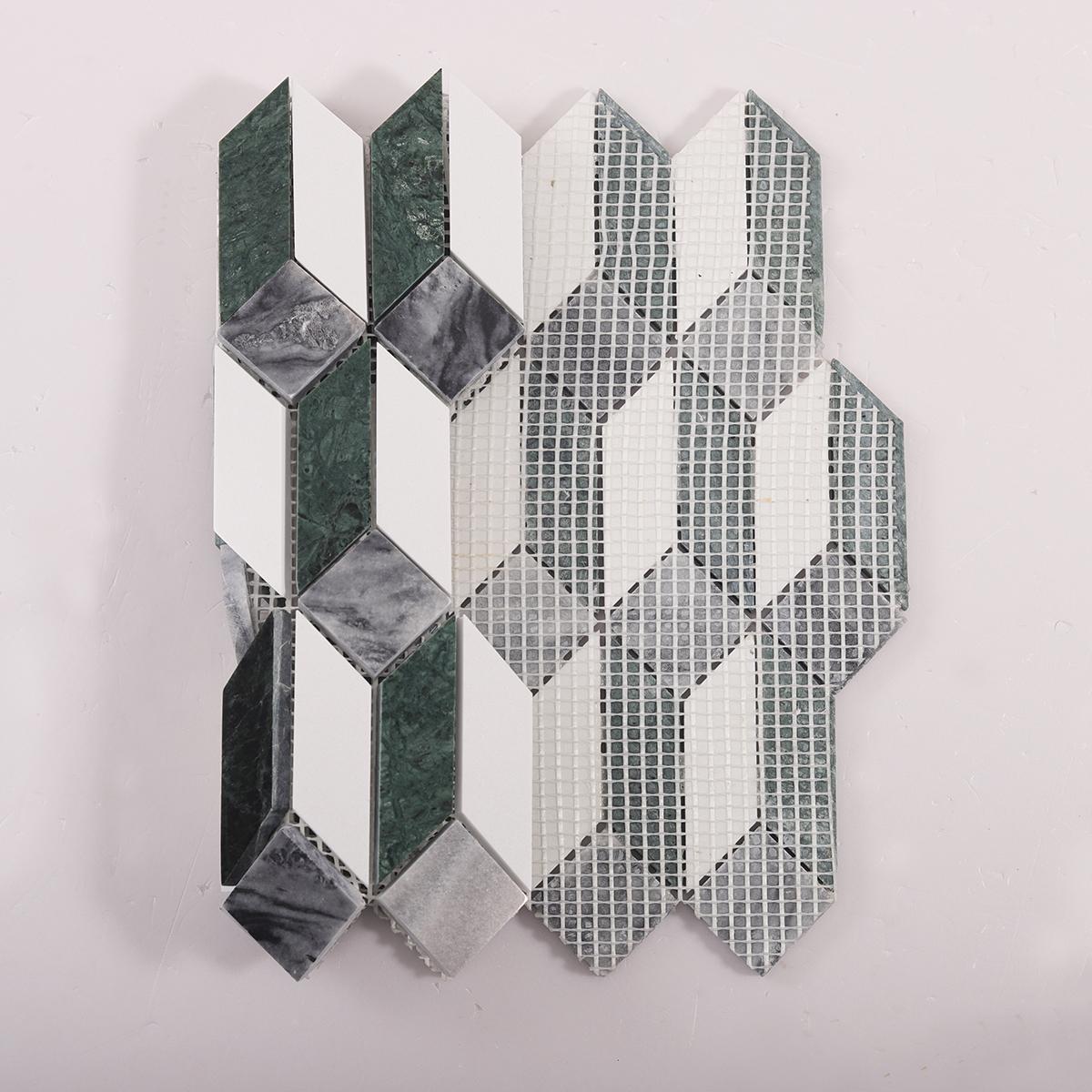 Green and White Picket Marble Mosaic Tiles — mosaic ghép nghệ thuật bằng đá marble trắng & xanh lục
