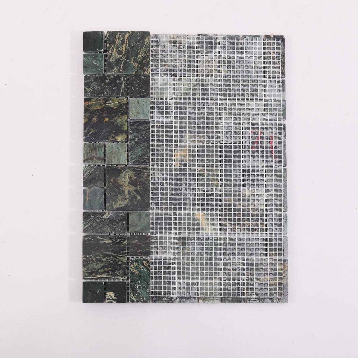 Dark Green Natural Marble Honed Mosaic Bathroom Tiles — mosaic ghép nghệ thuật bằng đá marble xanh lục