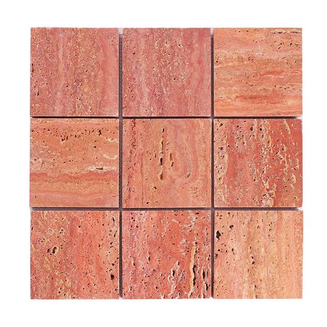 Red Travertine Big Square Mosaic Marble Tile for Floor and Wall — mosaic vuông bằng đá travertine đỏ