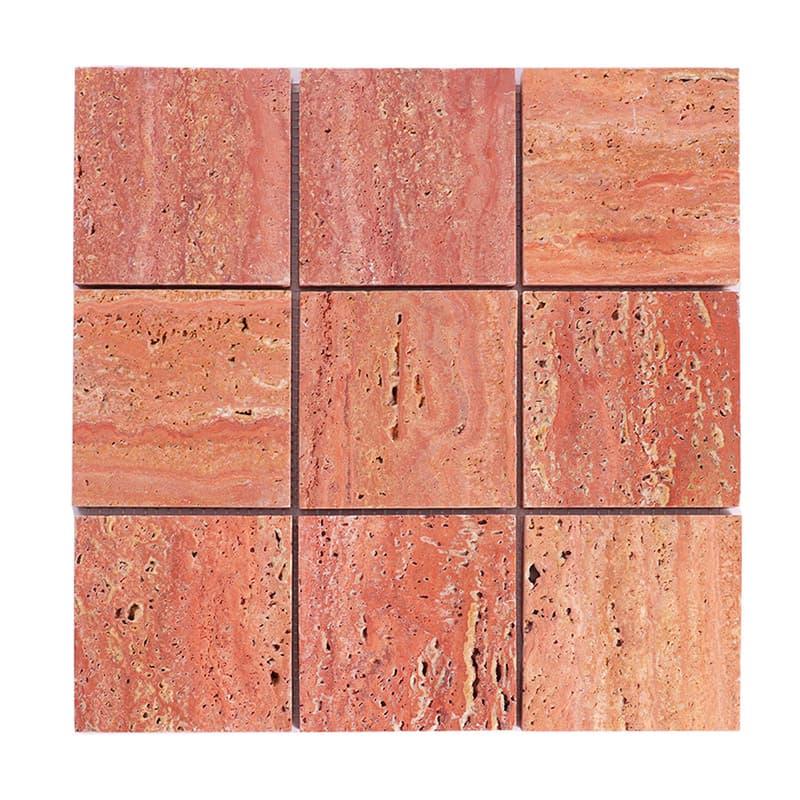 Red Travertine Big Square Mosaic Marble Tile for Floor and Wall — mosaic vuông bằng đá travertine đỏ