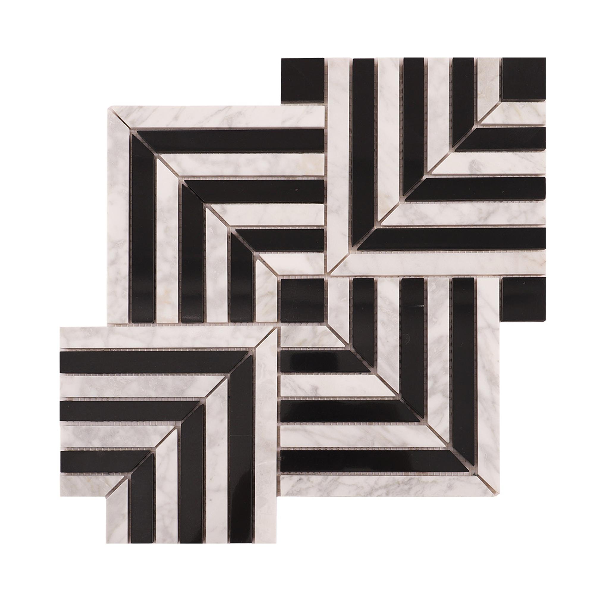 Carrara White and Black Geometric Marble Mosaic Tiles — mosaic ghép nghệ thuật bằng đá marble đen & trắng