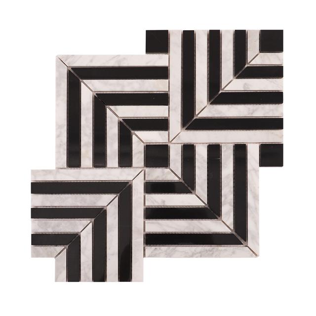 Carrara White and Black Geometric Marble Mosaic Tiles — mosaic ghép nghệ thuật bằng đá marble đen & trắng