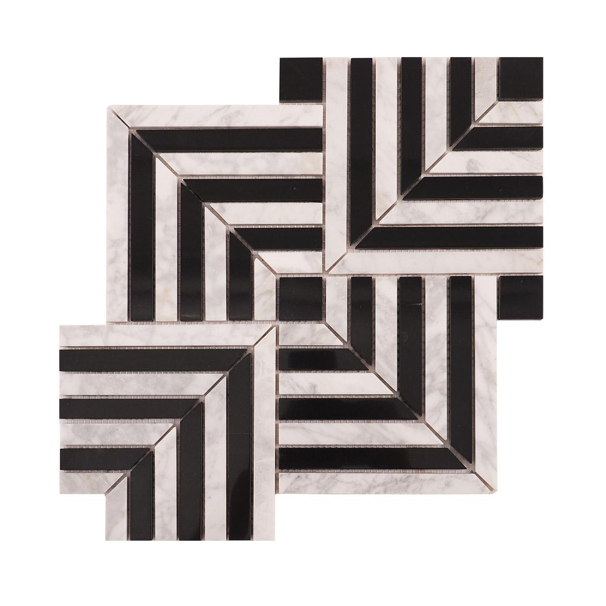 Carrara White and Black Geometric Marble Mosaic Tiles — mosaic ghép nghệ thuật bằng đá marble đen & trắng