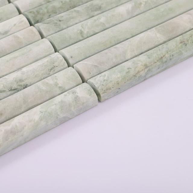 Light Green Fluted Marble Strip Mosaic Tile Backsplash Wall — mosaic rãnh sọc (fluted) bằng đá marble xanh lục