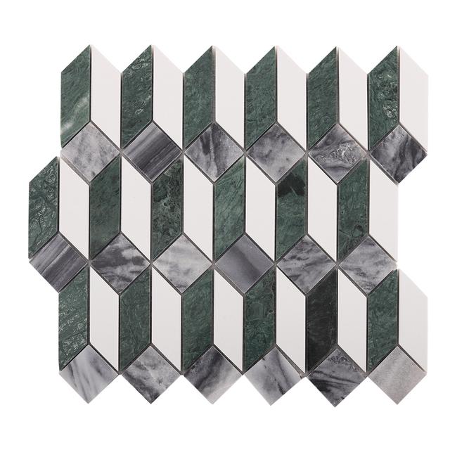 Green White Grey Marble 3D Cube Mosaic Tiles — Rochelle Rochelle Stone