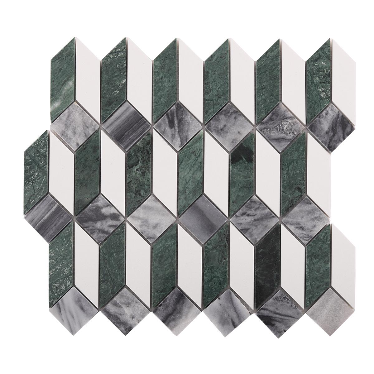 Green and White Picket Marble Mosaic Tiles — mosaic ghép nghệ thuật bằng đá marble trắng & xanh lục