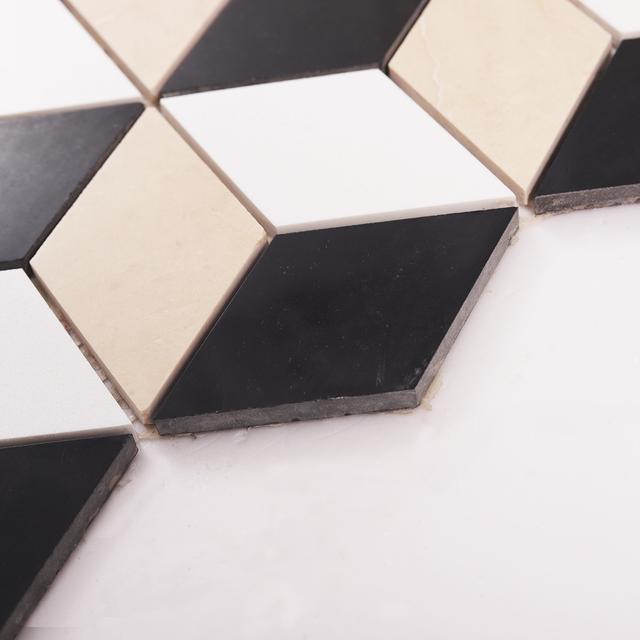 Black and White Diamond Cube Marble Tiles — mosaic ghép nghệ thuật bằng đá marble đen & trắng