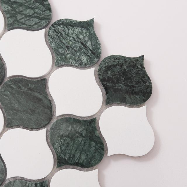Green and White Arabesque Lantern Marble Tiles — mosaic arabesque bằng đá marble trắng & xanh lục