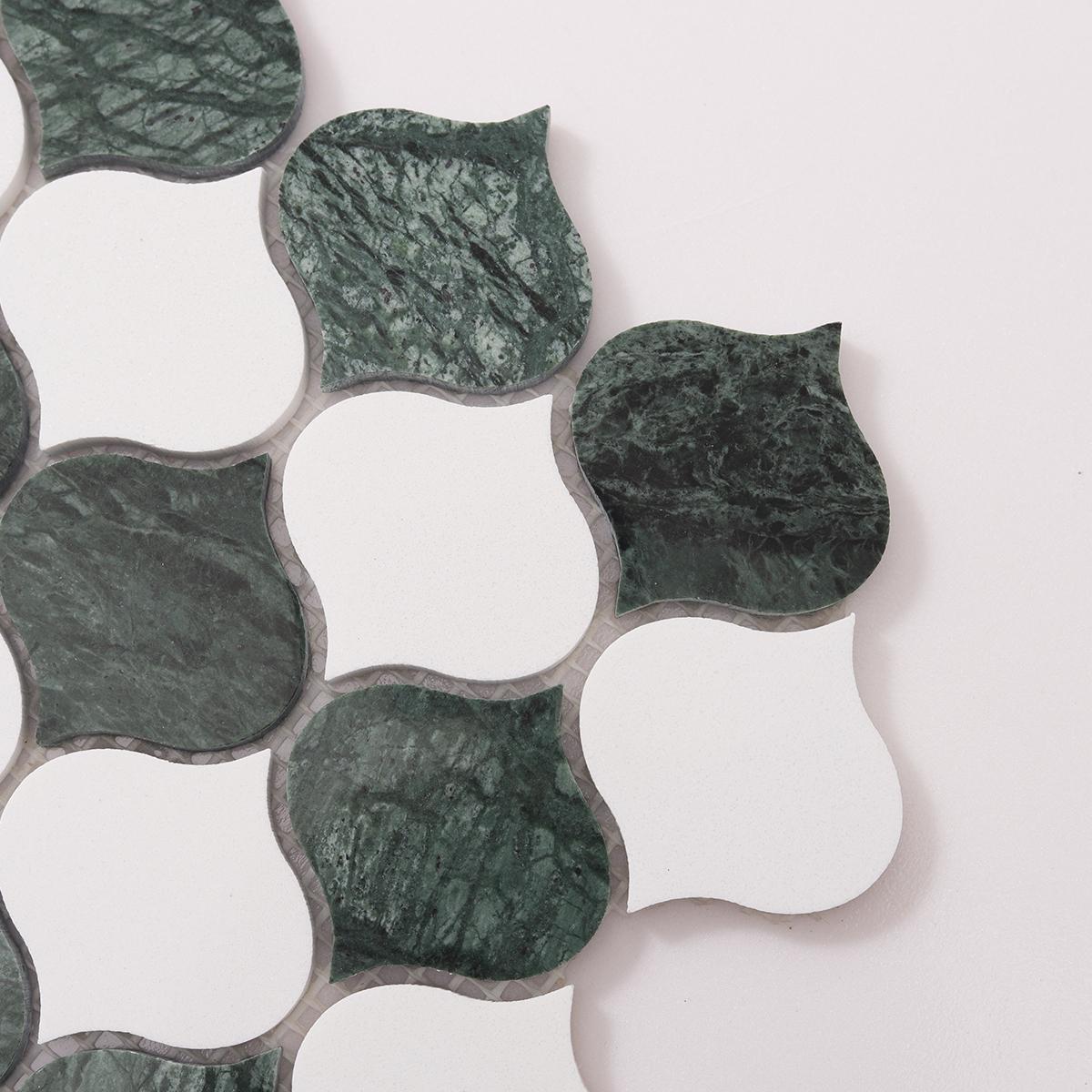 Green and White Arabesque Lantern Marble Tiles — mosaic arabesque bằng đá marble trắng & xanh lục