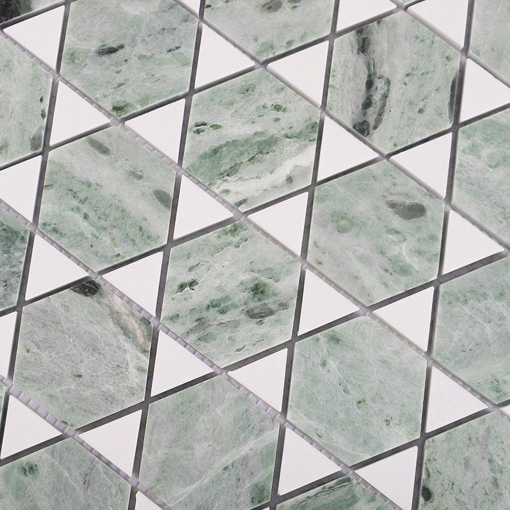 Green and White Geometric Marble Mosaic Tile — mosaic ghép nghệ thuật bằng đá marble trắng & xanh lục