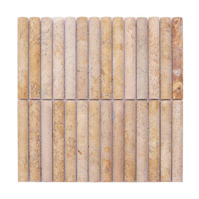 3D Fluted Gold Travertine Mosaic — Mosaic rãnh sọc travertine vàng gold — Rochelle Rochelle Stone