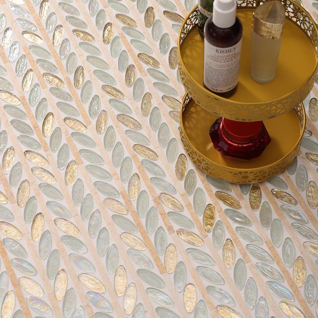 Glass and Marble Oval Leaf Mosaic Tiles — mosaic ghép nghệ thuật bằng đá marble đỏ