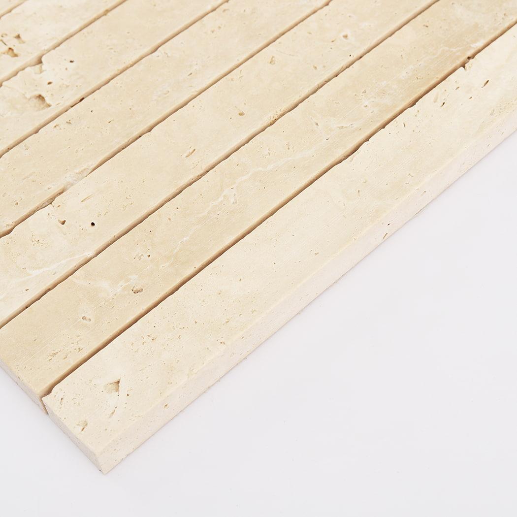 Beige Travertine Fluted Mosaic Wall Tile for Kitchen and Bathroom — mosaic rãnh sọc (fluted) bằng đá travertine beige