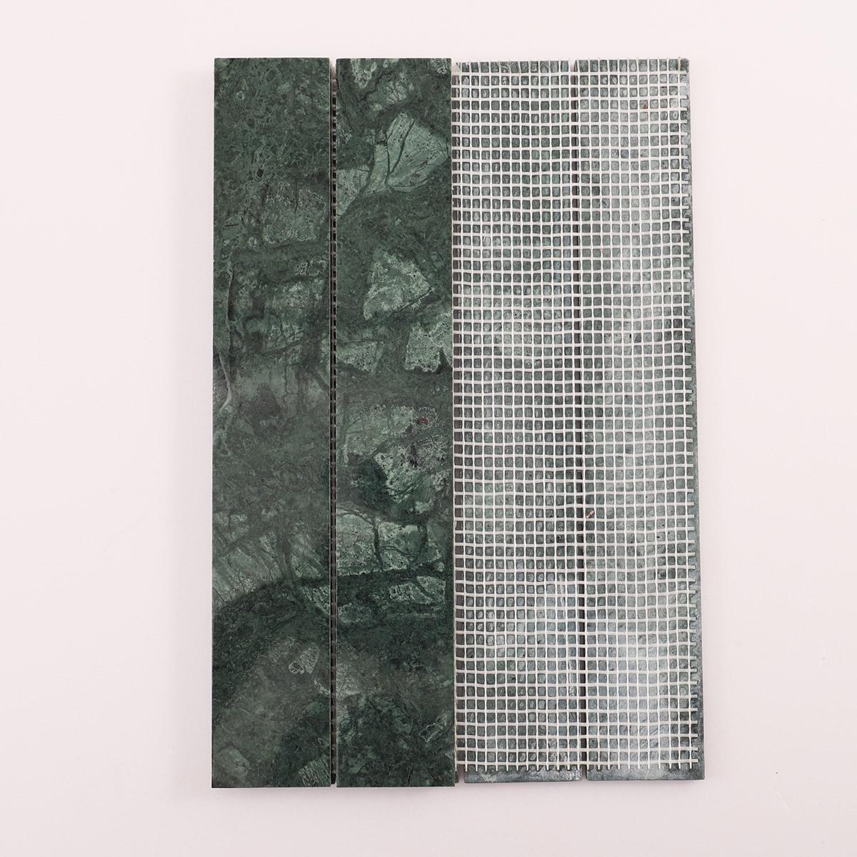 Long Stripe Dark Green Marble Vertical Subway Tile — mosaic subway (gạch thẻ) bằng đá marble xanh lục