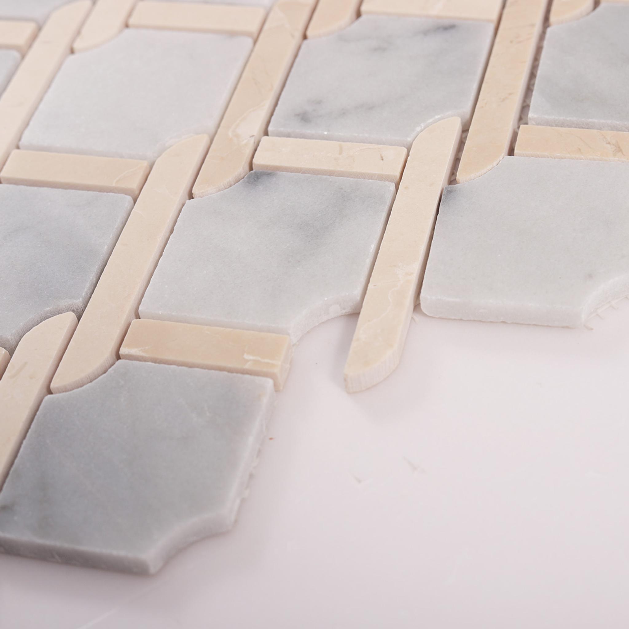 Gray and Beige Princess Weave Rope Marble Tiles –Elegant Interlaced — mosaic ghép nghệ thuật bằng đá marble beige & xám