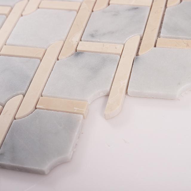 Gray and Beige Princess Weave Rope Marble Tiles –Elegant Interlaced — mosaic ghép nghệ thuật bằng đá marble beige & xám