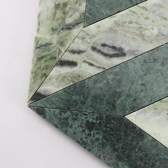 Big Hexagon Geometric Marble Mosaic — mosaic lục giác bằng đá marble xanh lục & trắng