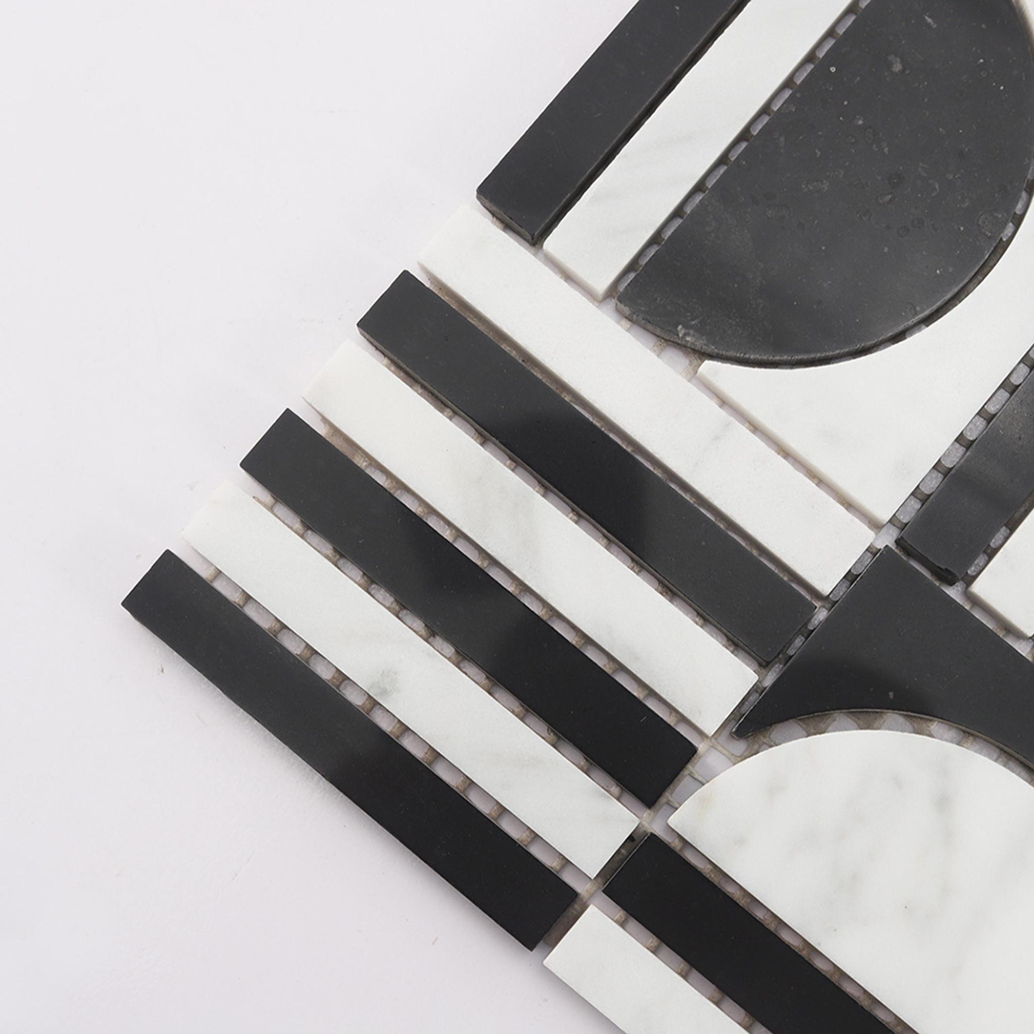 Black and White Geometric Marble Tile — mosaic ghép nghệ thuật bằng đá marble đen & trắng