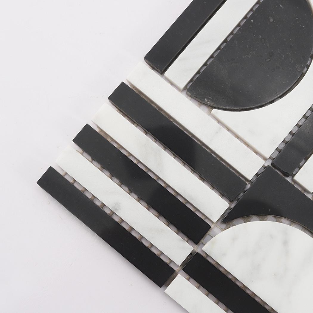 Black and White Geometric Marble Tile — mosaic ghép nghệ thuật bằng đá marble đen & trắng