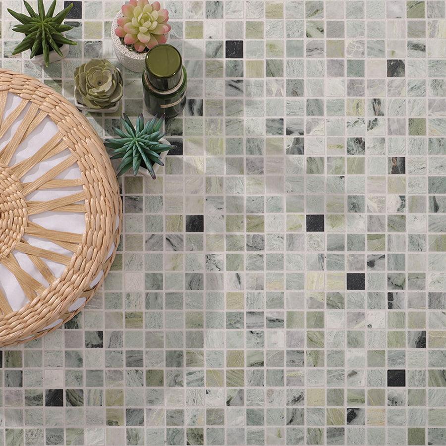 Envy Green Square Marble Mosaic Tiles — mosaic vuông bằng đá marble xanh lục & đỏ