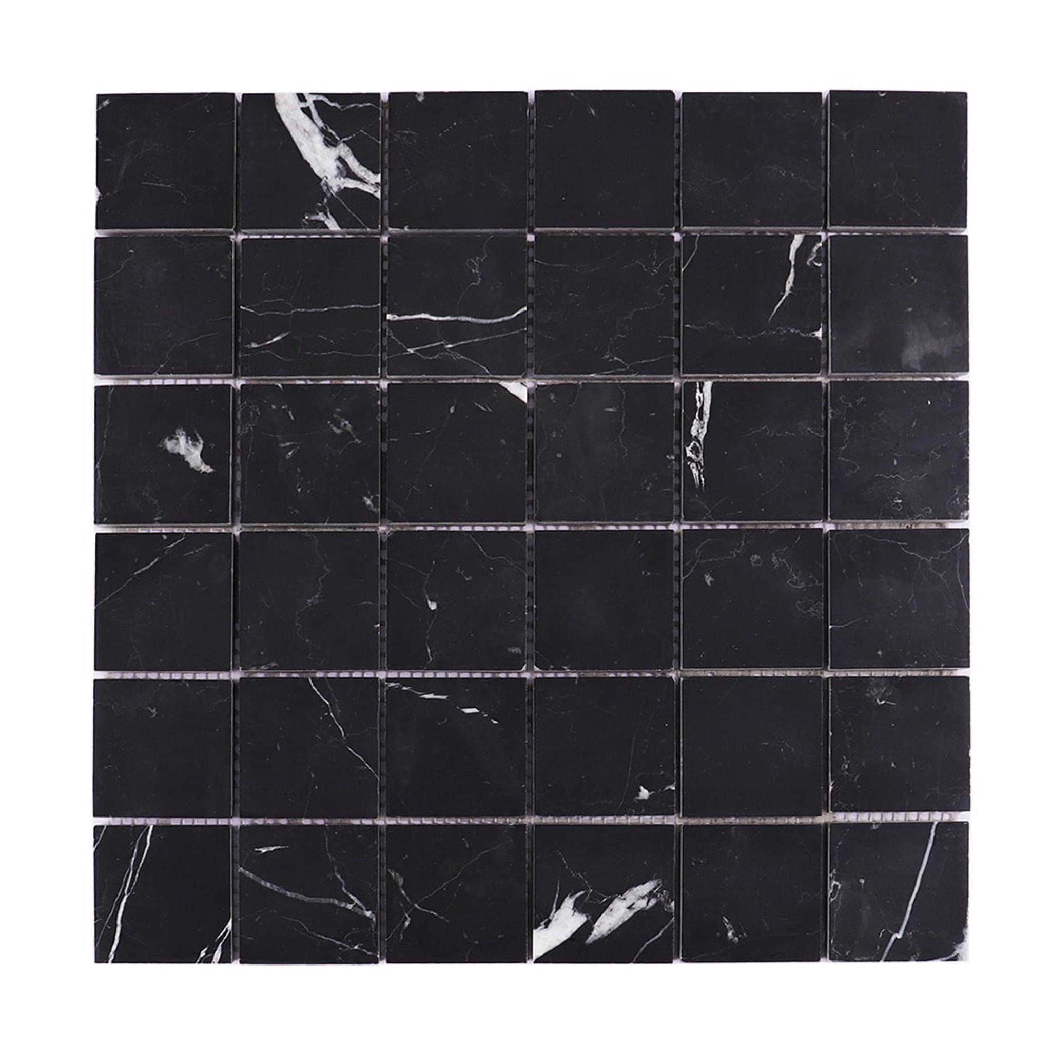 Nero Black Large Square Marble Mosaic Tile 2X2 — mosaic vuông bằng đá marble đen