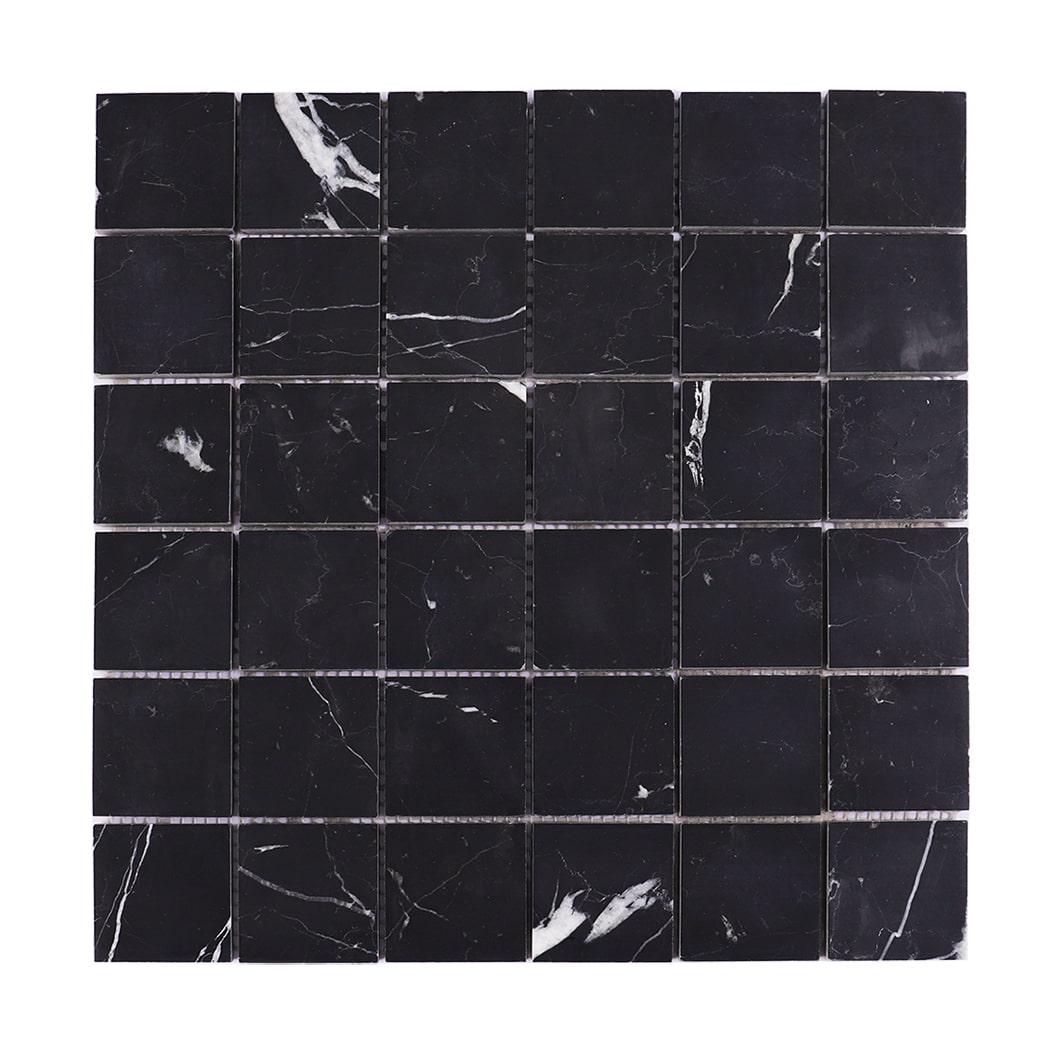 Nero Black Large Square Marble Mosaic Tile 2X2 — mosaic vuông bằng đá marble đen