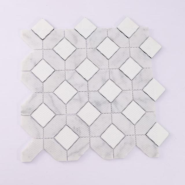 Blue Glass and White Marble Mosaic Tile — mosaic ghép nghệ thuật bằng đá marble trắng & xanh dương