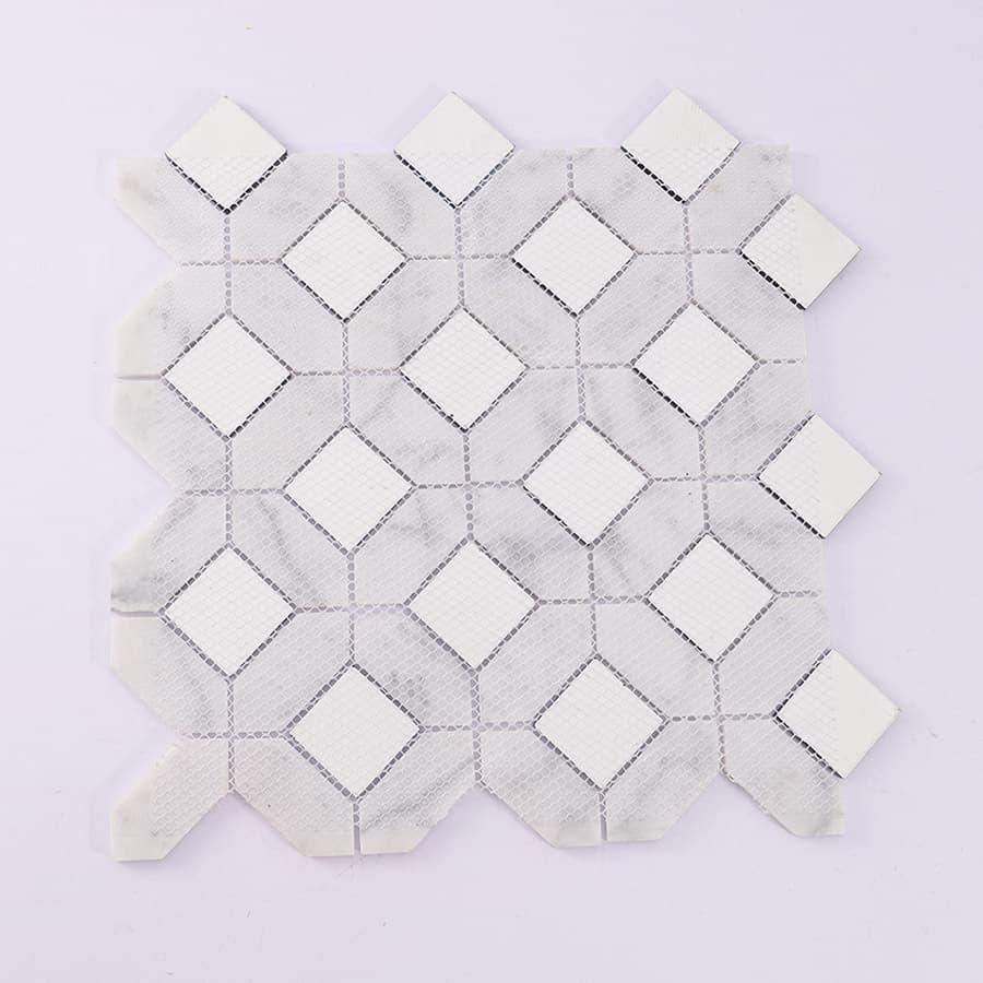 Blue Glass and White Marble Mosaic Tile — mosaic ghép nghệ thuật bằng đá marble trắng & xanh dương