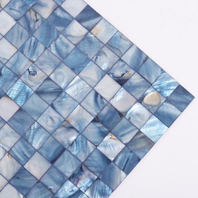Iridescent Blue Mother of Pearl Square Mosaic — mosaic vuông bằng xà cừ xanh ánh ngọc
