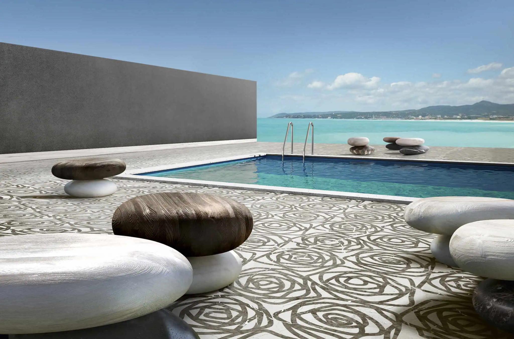 Vách đá 3D Rose — bề mặt marble điêu khắc nổi khối, Kreoo