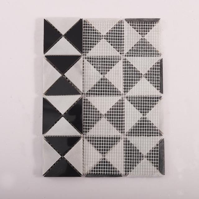 White and Black Triangle Windmill Marble Tiles — mosaic ghép nghệ thuật bằng đá marble đen & trắng