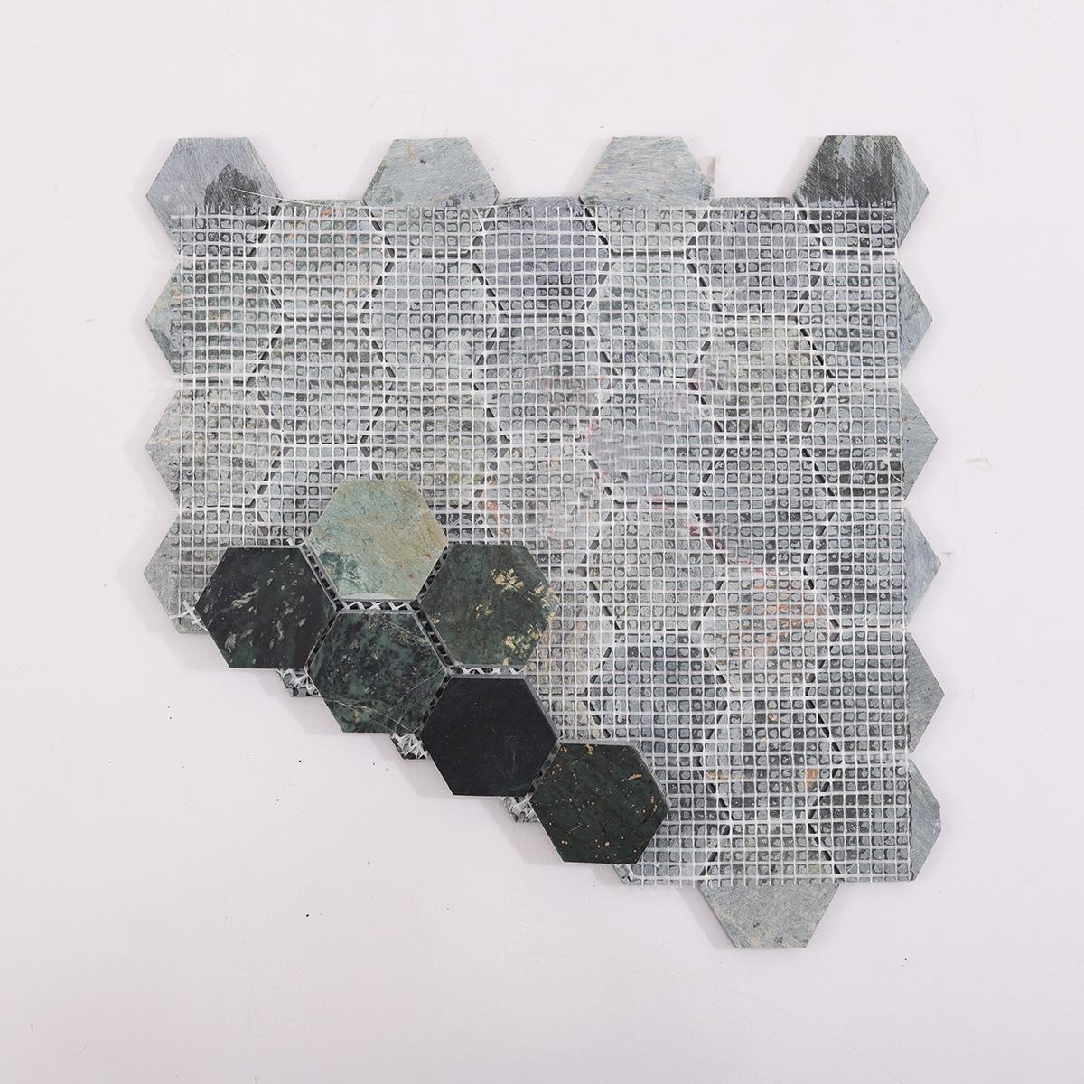 Indian Green Hexagon Natural Marble Mosaic Tile — mosaic lục giác bằng đá marble xanh lục